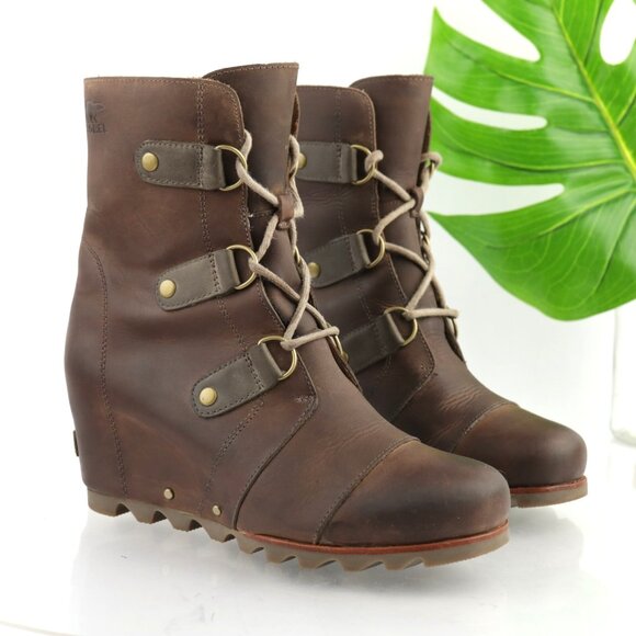 Sorel Womens Joan Of Arctic Boots Size 10 Waterproof Brown Wedge Heel Lace Up - Picture 1 of 15